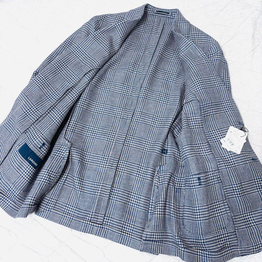 【新品】ラルディーニ　テーラードジャケット　ブートニエール　千鳥　麻　48