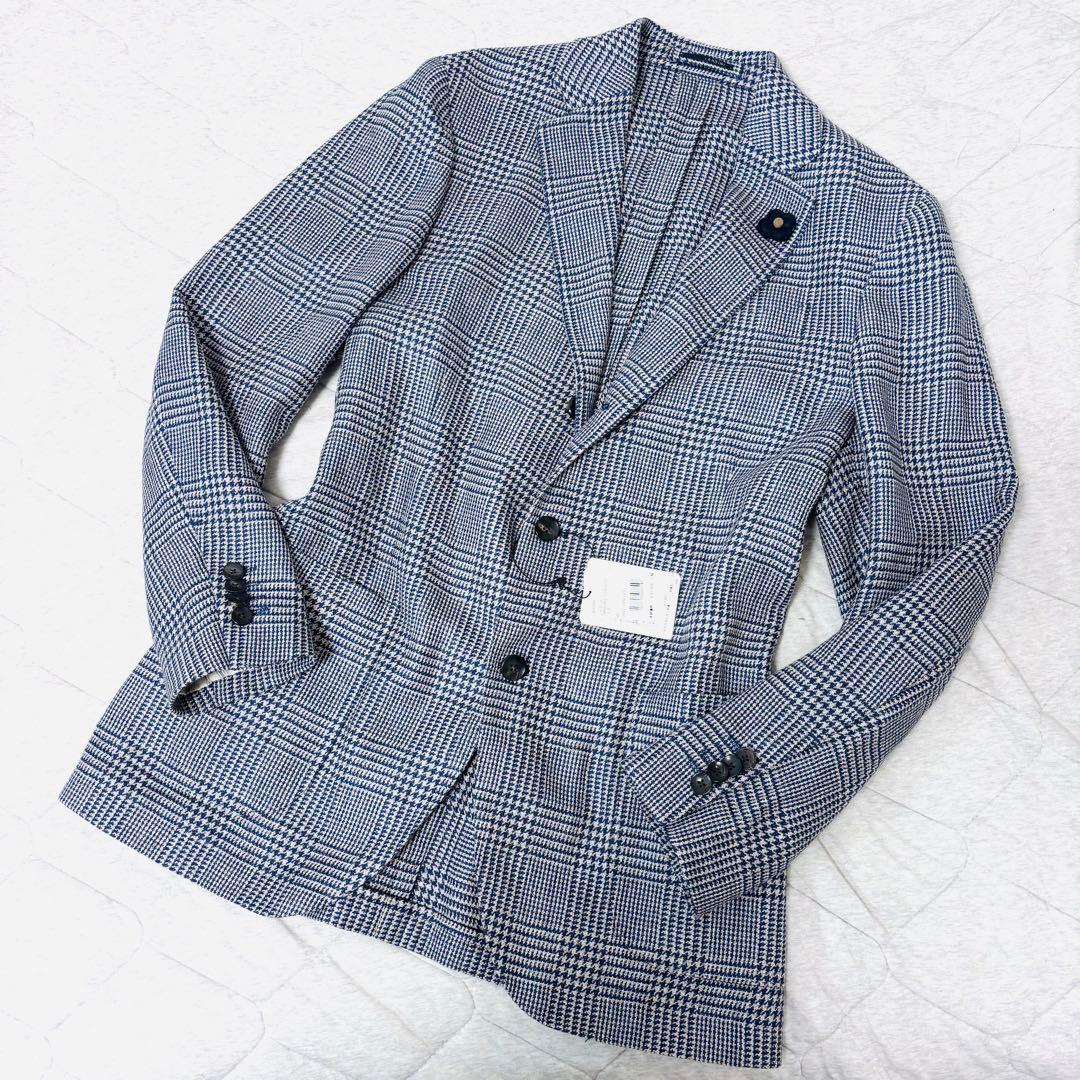 【新品】ラルディーニ　テーラードジャケット　ブートニエール　千鳥　麻　48