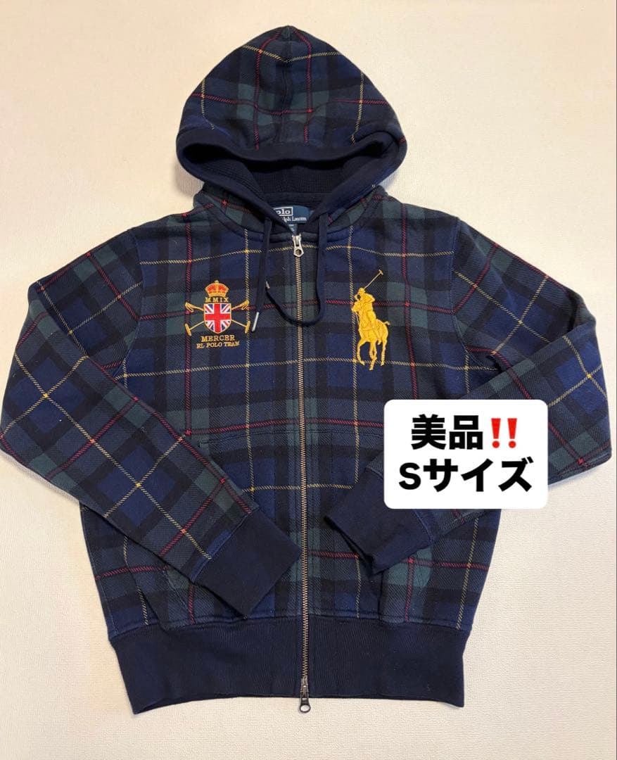 N*g様 美品‼️ラルフローレン　ビッグポニー　ダブルジップパーカー　チェック柄