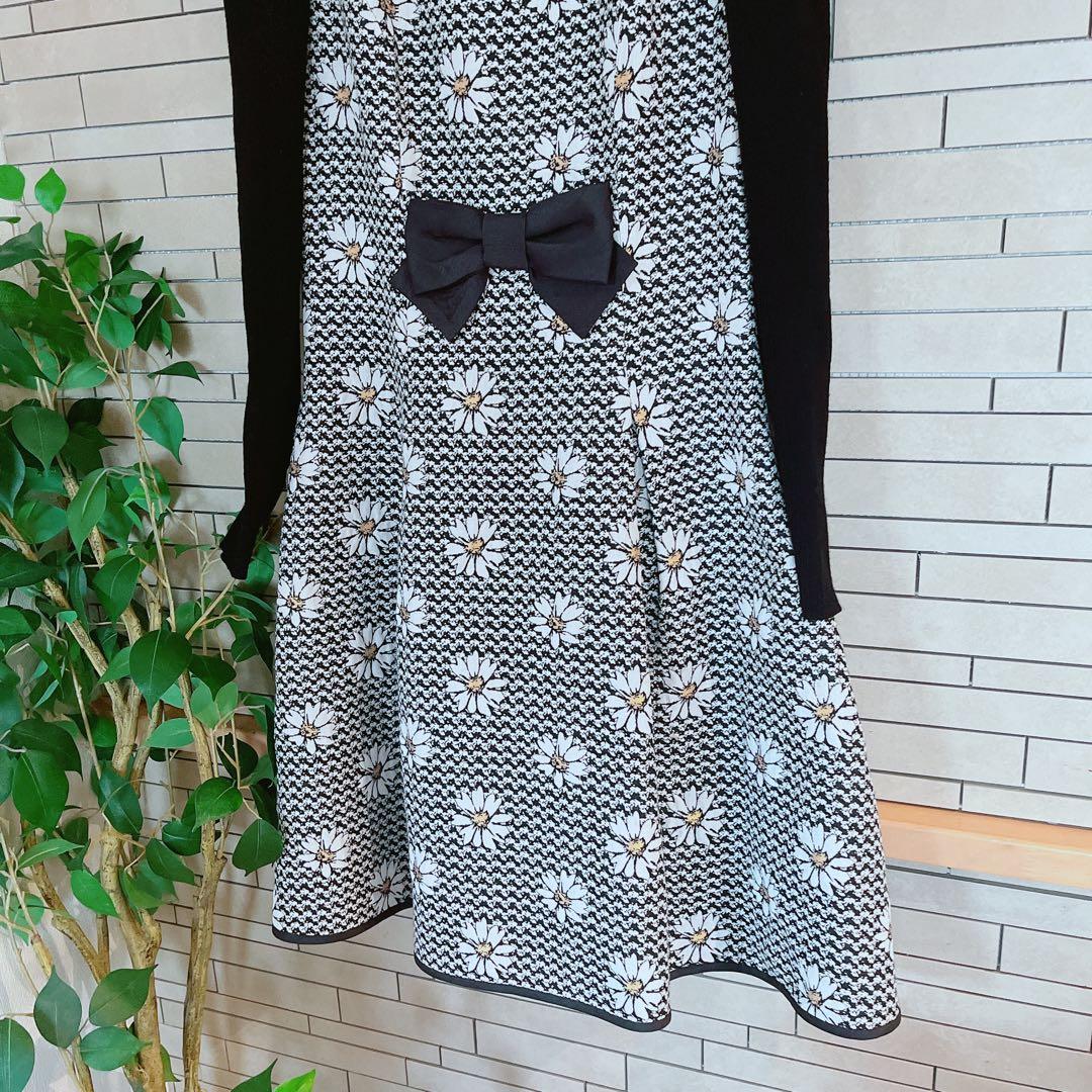 エムズグレイシー マーガレット リボン リブ切り替えニットワンピース 38