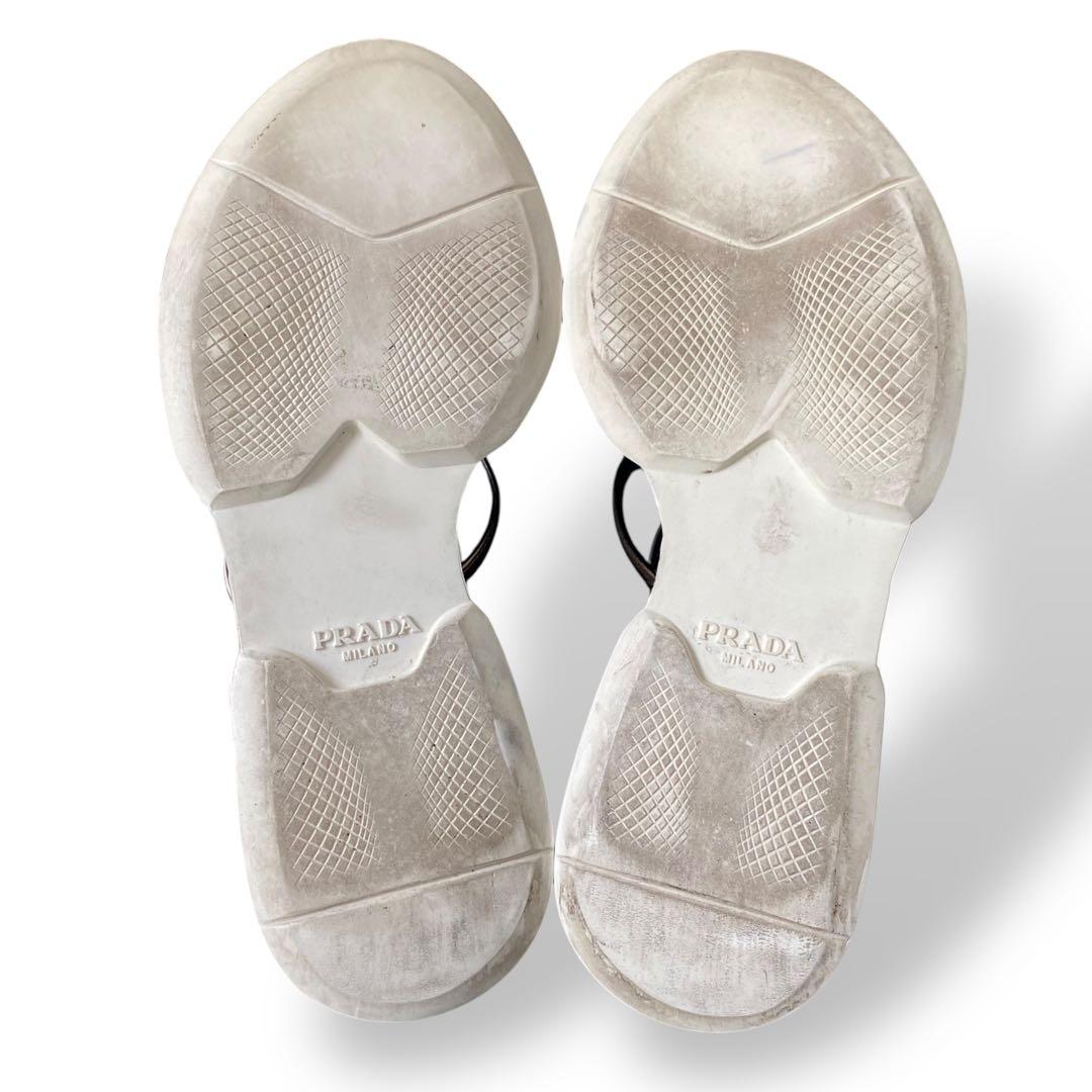 プラダ　ミュール　ハイヒール　ウェッジソール　メタリック　ストラップ　25cm