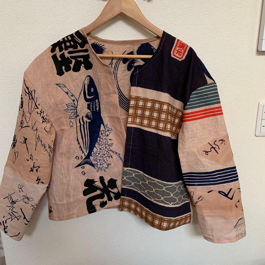 ツバメ 柿渋染め手ぬぐいノーカラージャケット　魚河岸