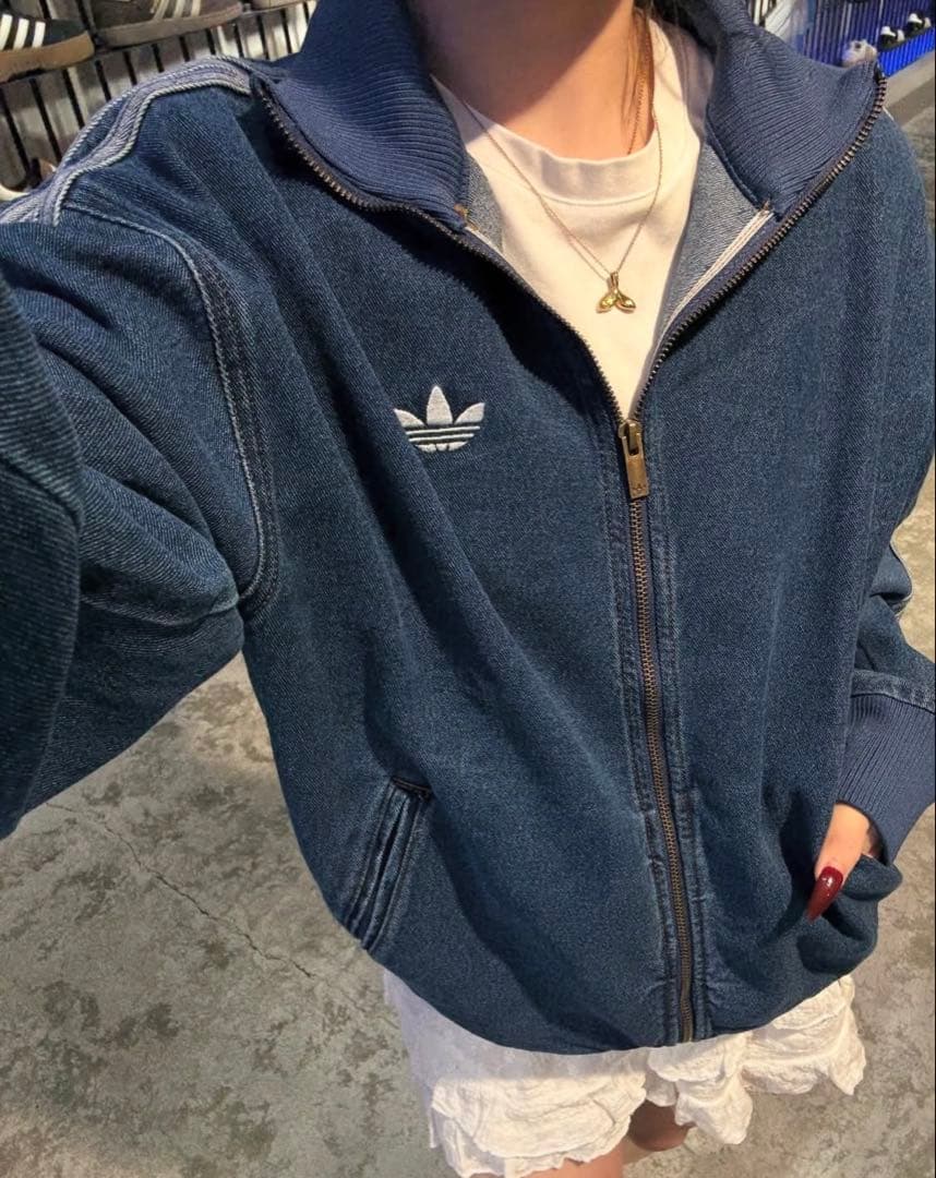 新品M】アディダス　デニムジャケットファイヤーバードトラック インディゴ　ブルー