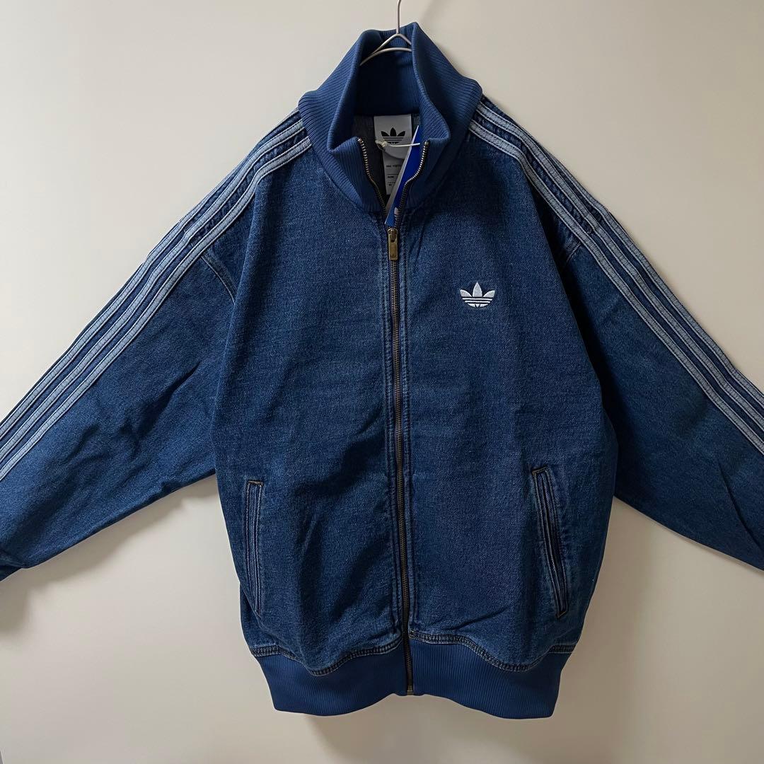 新品M】アディダス　デニムジャケットファイヤーバードトラック インディゴ　ブルー