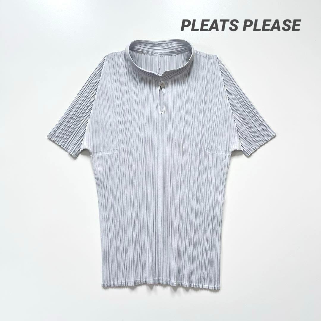 ◇488 美品 プリーツプリーズ トップス カットソー マオカラー 半袖 LL