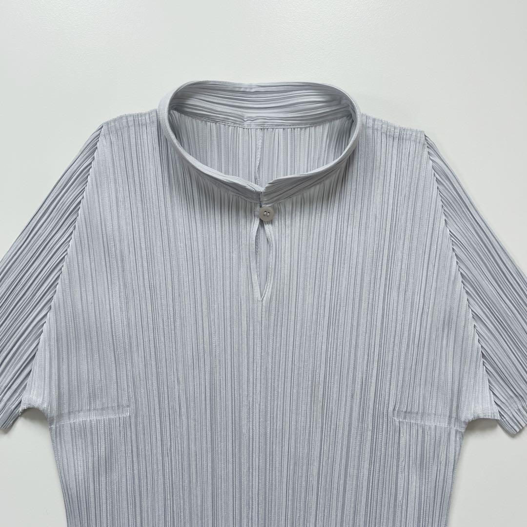 ◇488 美品 プリーツプリーズ トップス カットソー マオカラー 半袖 LL