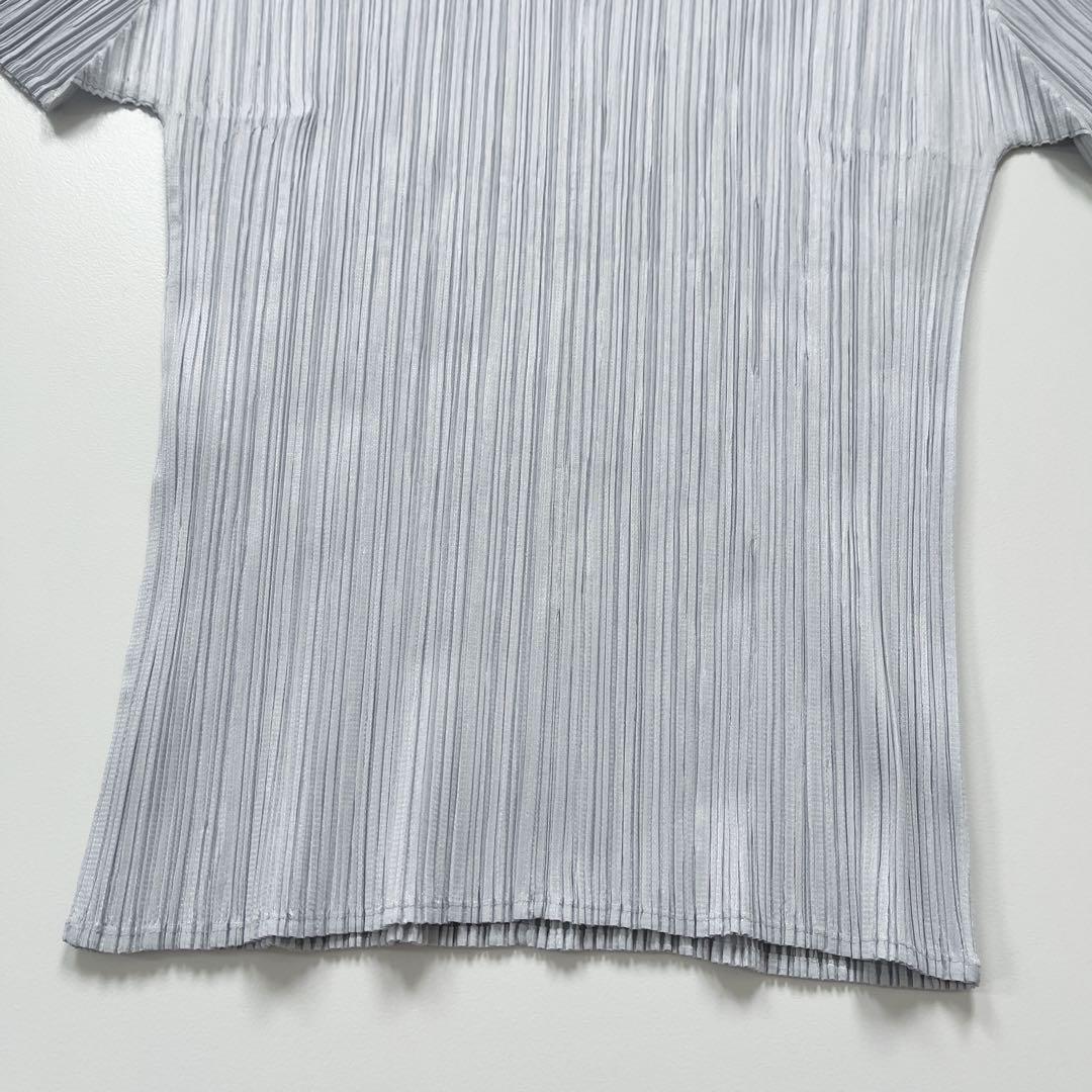 ◇488 美品 プリーツプリーズ トップス カットソー マオカラー 半袖 LL