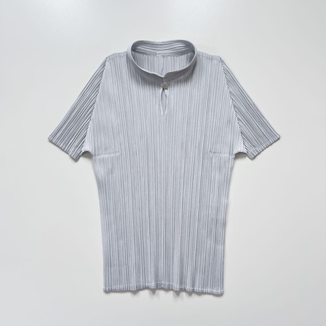 ◇488 美品 プリーツプリーズ トップス カットソー マオカラー 半袖 LL