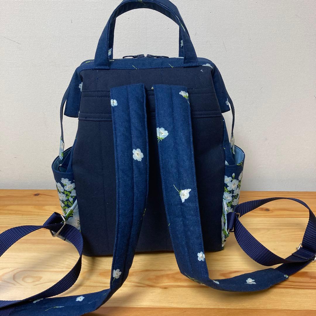 MISA☆様リクエスト 小さなリュック2点　花柄（黒白）ネモフィラ（ネイビー）