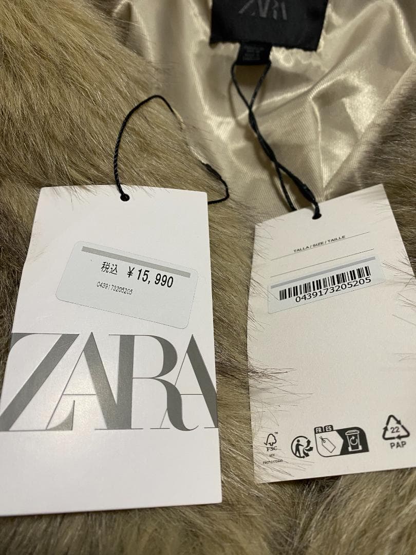 ザラ 新品 ライトベージュ ショートフェイクファーコート XL