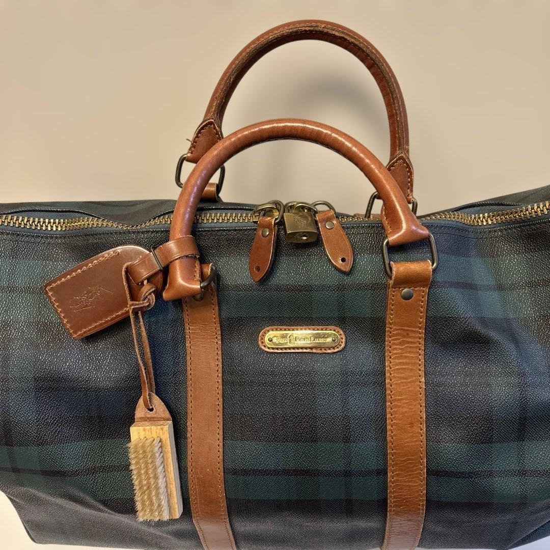 ラルフローレン レザーPVC 2way ブラックウォッチ ボストンバッグ　鍵付