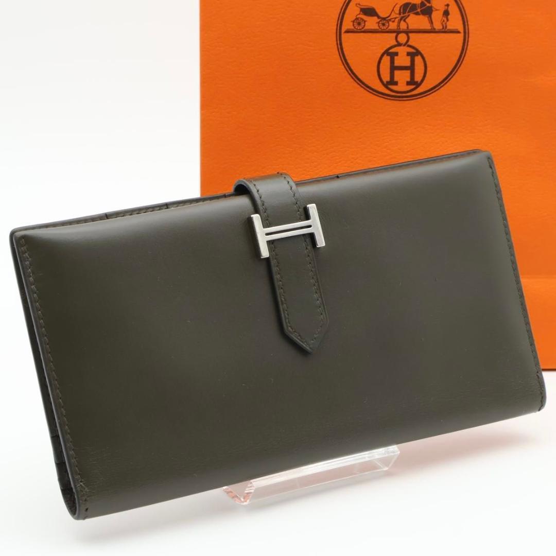 【極美品】HERMES ベアンクラシック ボックスカーフ　モカ系　長財布