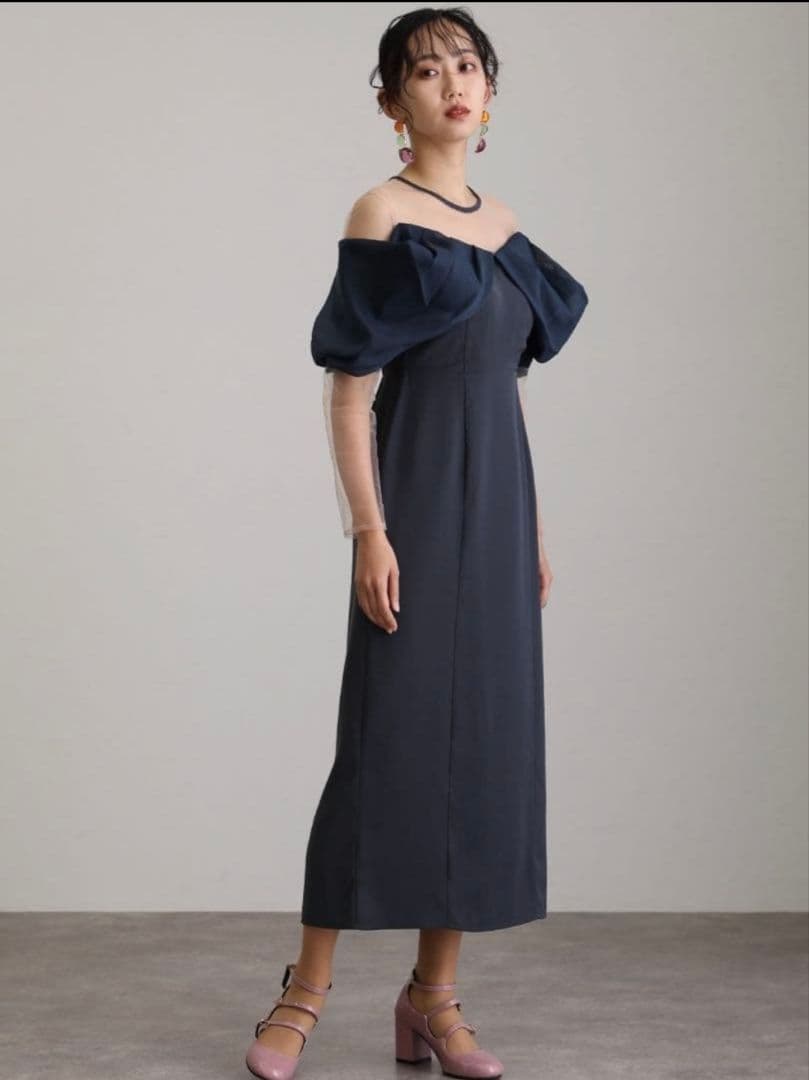 オケージョンドレス 結婚式 パーティードレス ミモレ丈&袖あり