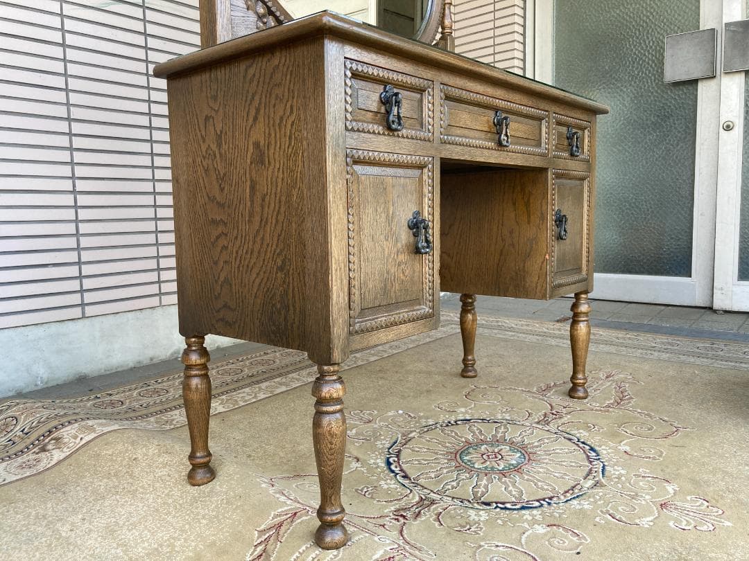 美品☆神戸洋家具／伊藤家具／オーク材無垢／ドレッサー・スツールセット