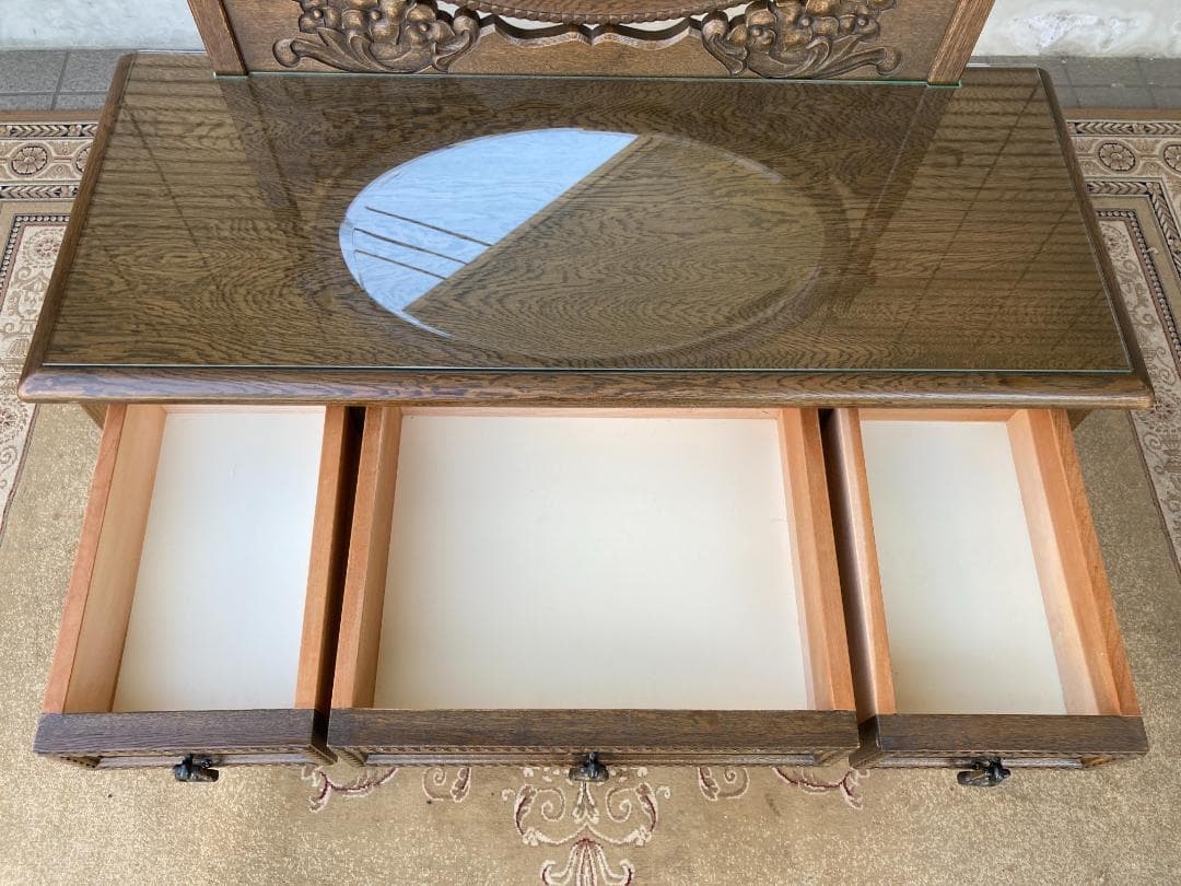 美品☆神戸洋家具／伊藤家具／オーク材無垢／ドレッサー・スツールセット