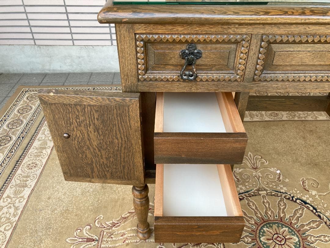 美品☆神戸洋家具／伊藤家具／オーク材無垢／ドレッサー・スツールセット