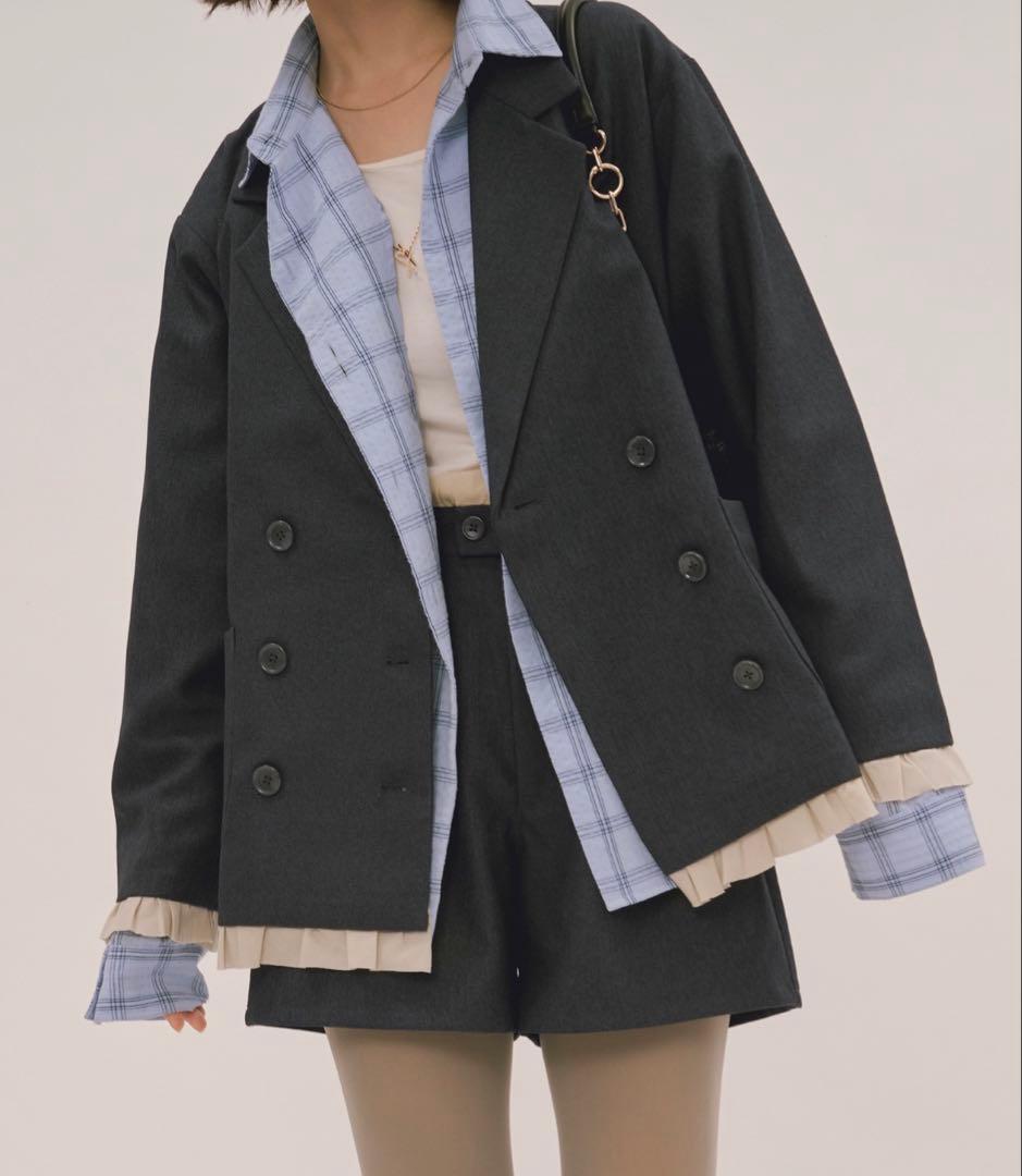 loin nuit ロワンニュイ　フリルレイヤードデザインジャケット　ネイビー