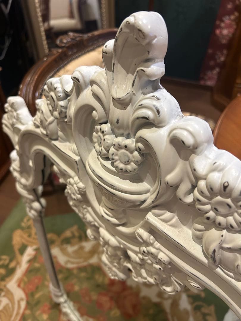 アンティーク　ロココ　ホワイト　壁掛けミラー　姿見