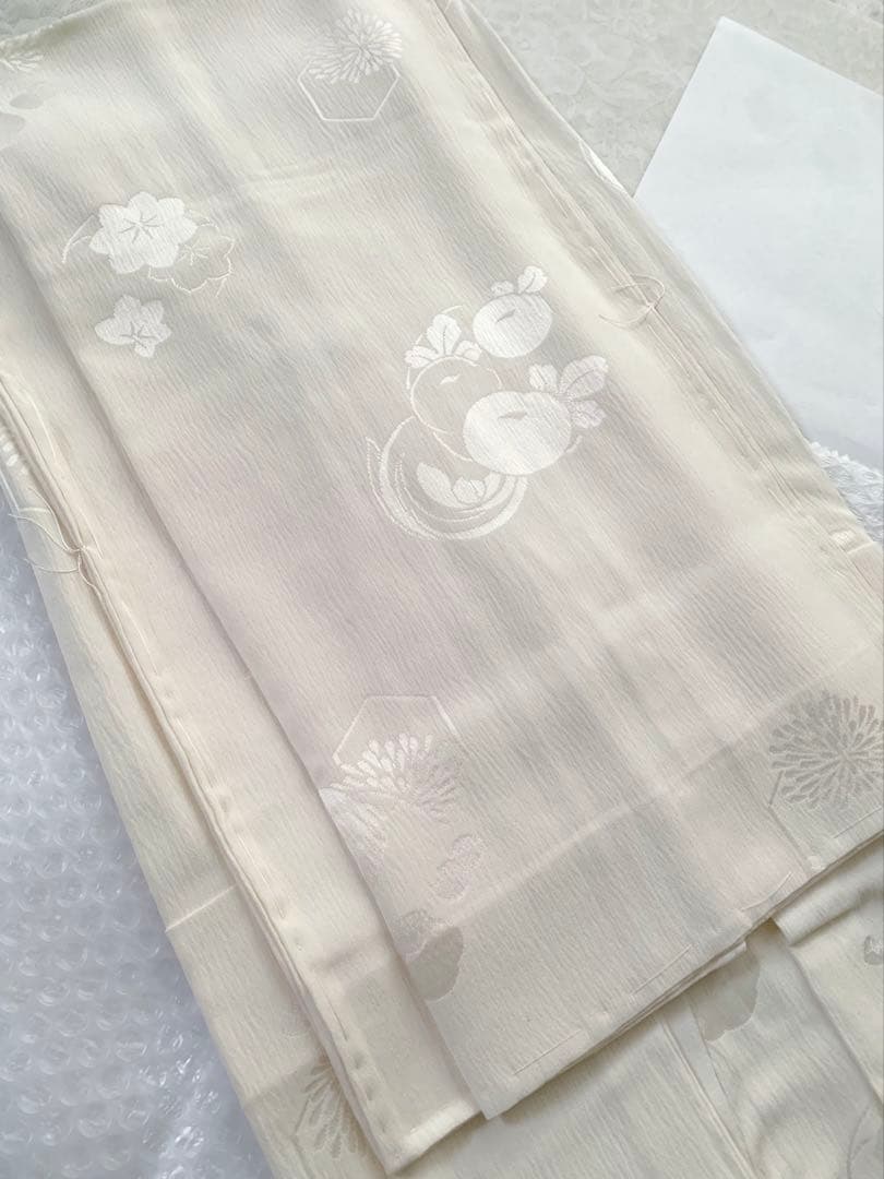 G09 未使用 菊梅模様織出し 正絹 長襦袢 裄68