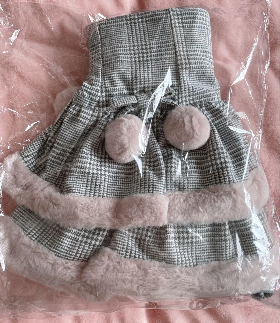 pium ピウム ファー付きティアードミニスカート グレーチェック