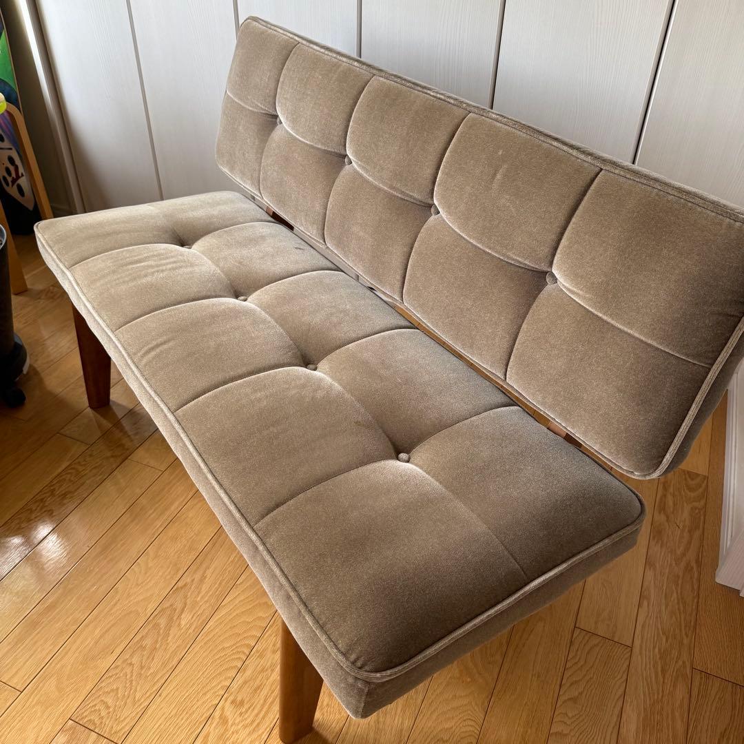 【直接引渡し希望】コンパクトモケットソファ ベンチ ラブソファ グレー