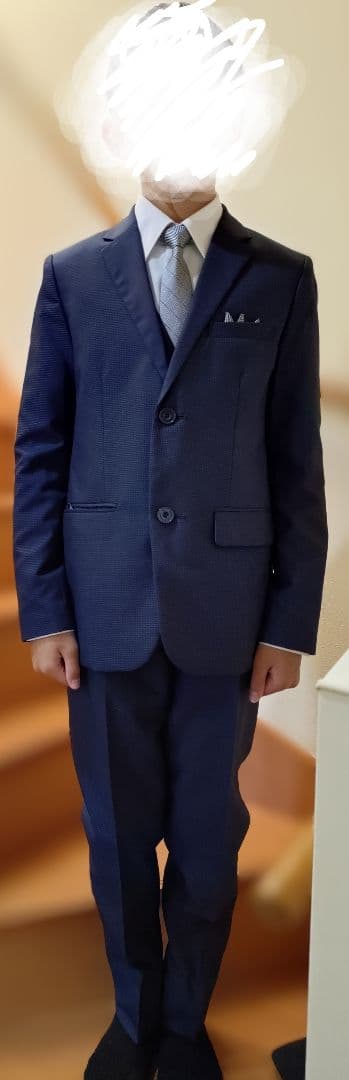 コムサイズム　スーツ　ネイビー チェック柄 160 男子