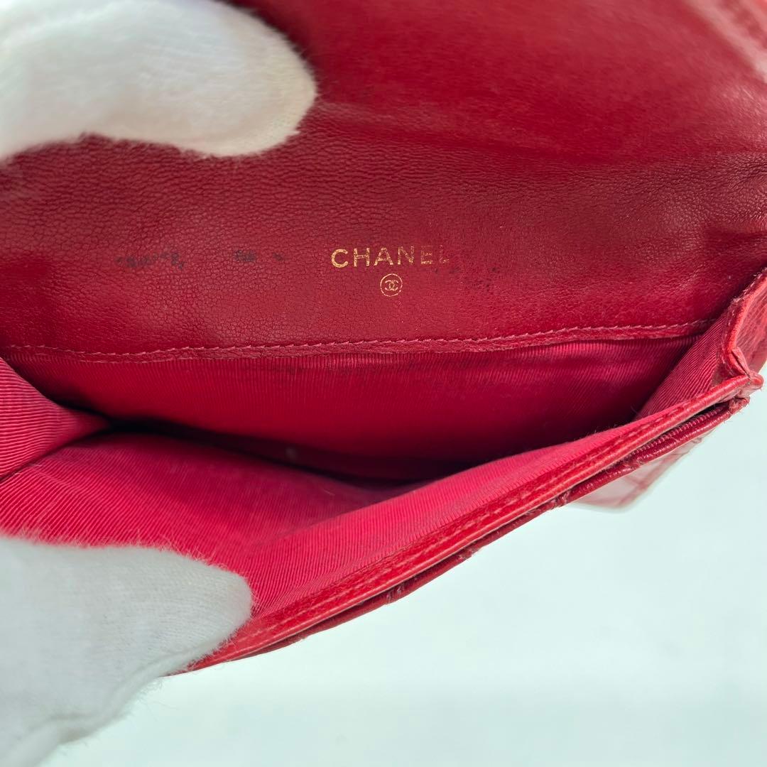 CHANEL ケース 小銭入れ ビコローレ ココマーク レッド レザー
