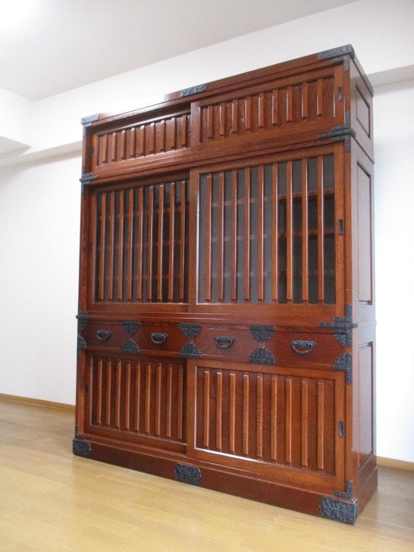 ★ 民芸家具 茶箪笥 茶棚 幅151.5cm 木製 水屋 箪笥 家具 食器棚