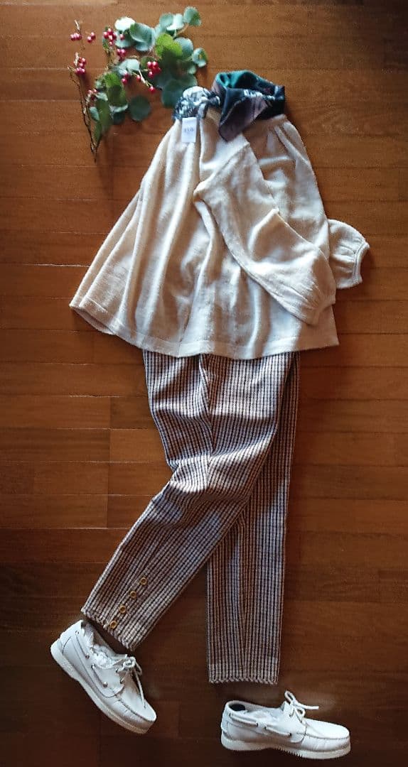 45R☆ウールサージの馬比女パンツ/ベージュチェック♪