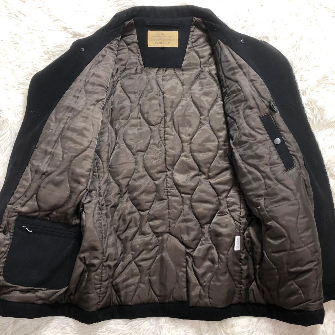 AVIREX　Pコート　切替　袖レザー　牛革　ワッペン　ダブル仕様　ブラック　L