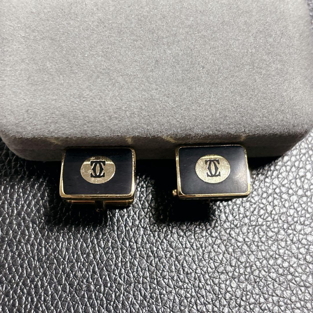 カルティエ カフス ネクタイブラック ゴールド ロゴ カフリンクス 美品