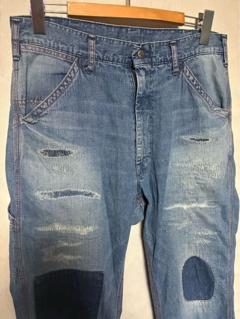 スタンダードカリフォルニア ペインターパンツ デニム ダメージリペア加工 W32