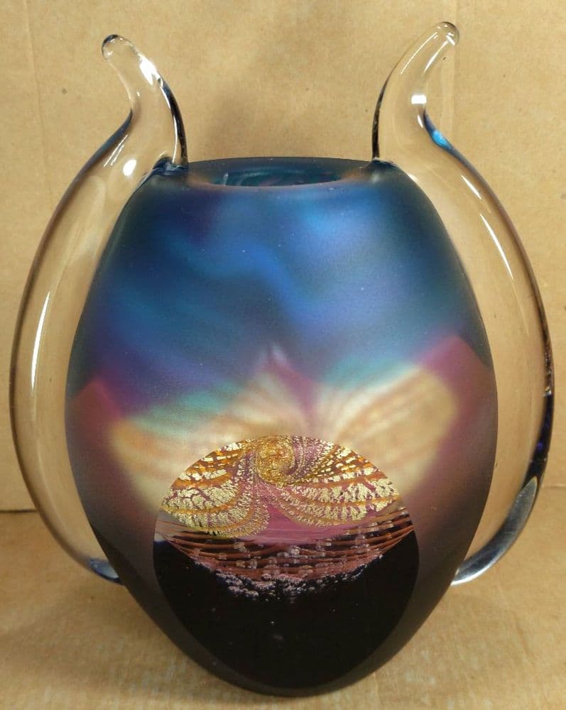 黒木国昭 手吹きガラス花器 銘:夢 共箱 栞 無傷美品 ガラス工芸