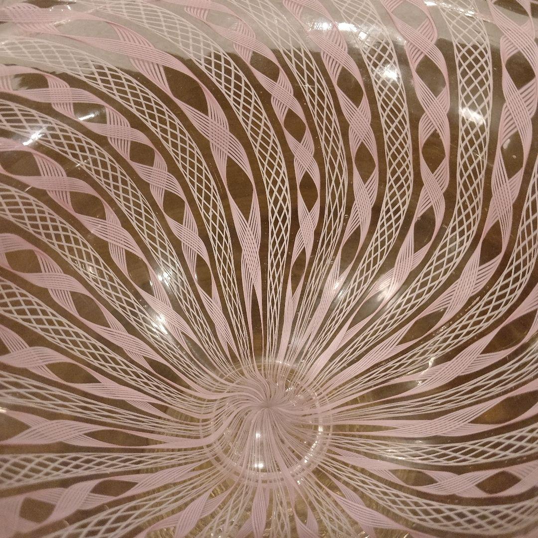 ベネチアンガラス　ムラノ　MURANO　コンポート　ピンク　レース　インテリア