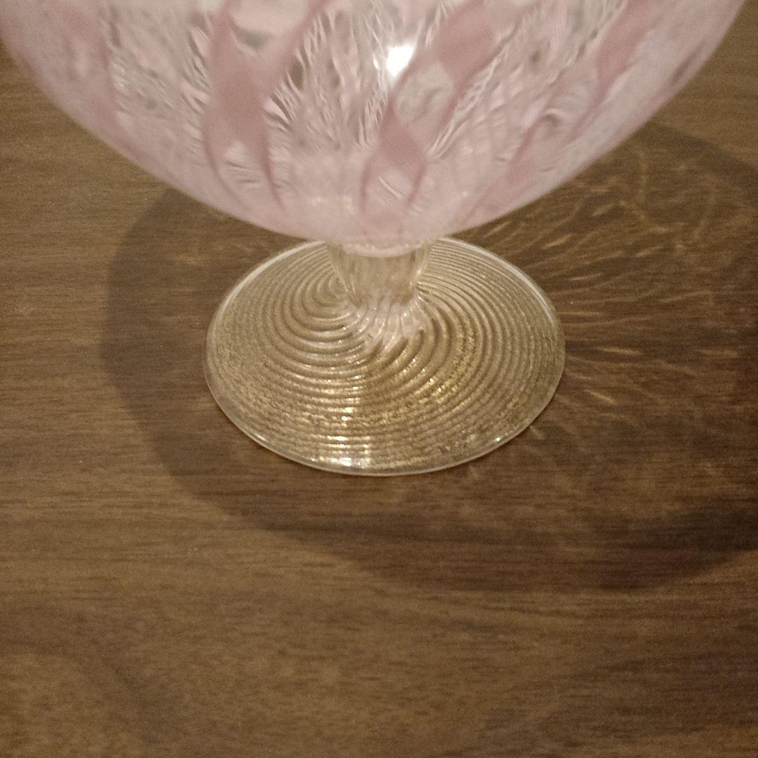 ベネチアンガラス　ムラノ　MURANO　コンポート　ピンク　レース　インテリア