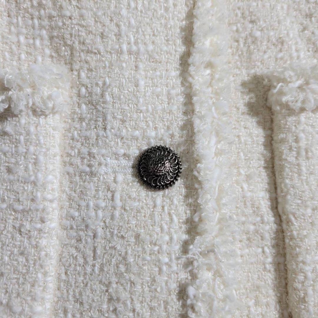 美品☆THE SHINZONE　ノーカラージャケット　ツイード　シルク混　S　白