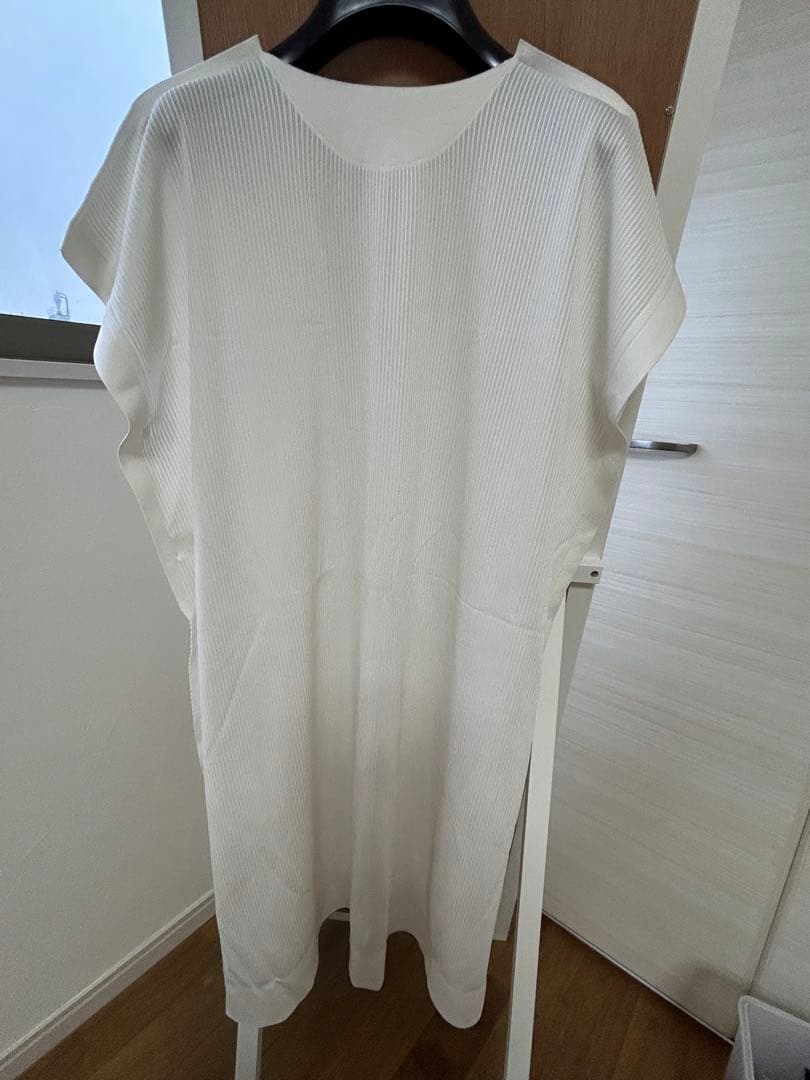 ホワイト リブ編み チュニック 半袖