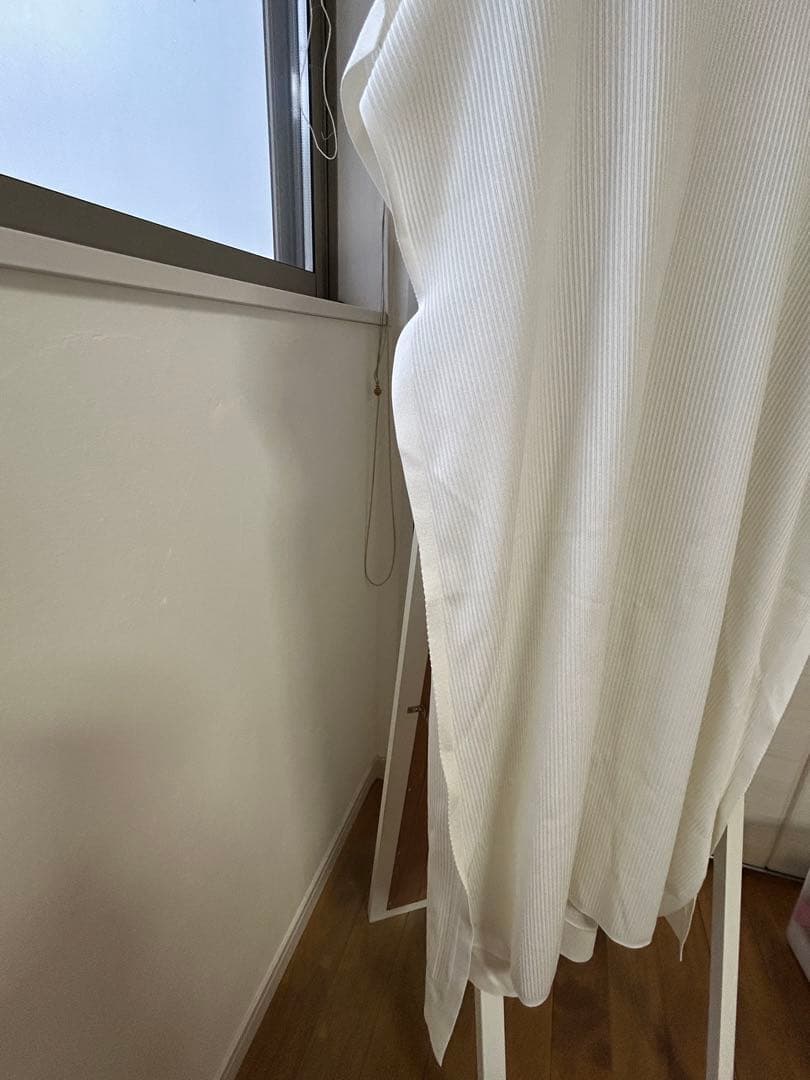 ホワイト リブ編み チュニック 半袖