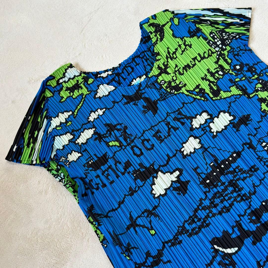 未使用級✨ プリーツプリーズ 世界地図柄 マップ 半袖カットソー 3 L相当