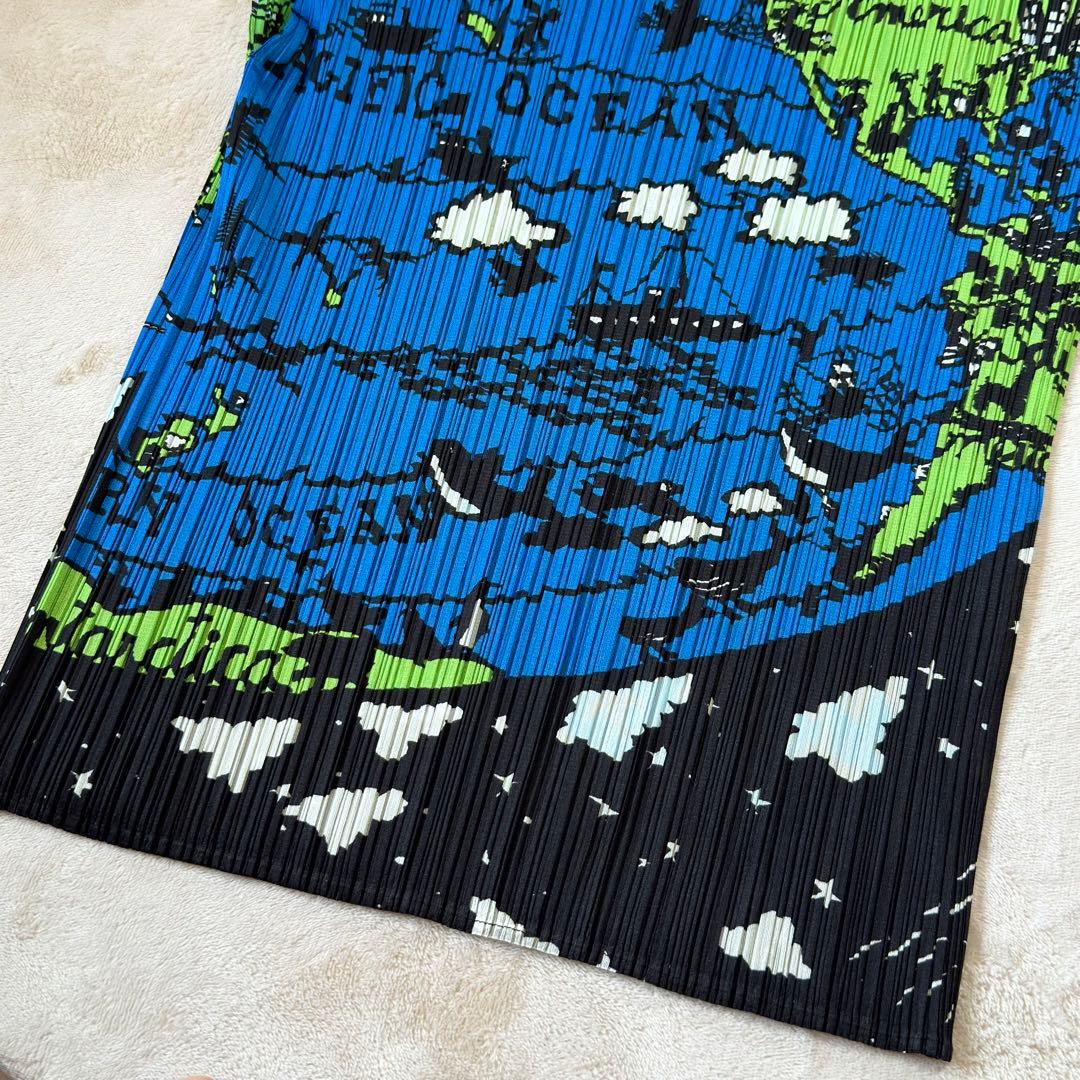 未使用級✨ プリーツプリーズ 世界地図柄 マップ 半袖カットソー 3 L相当