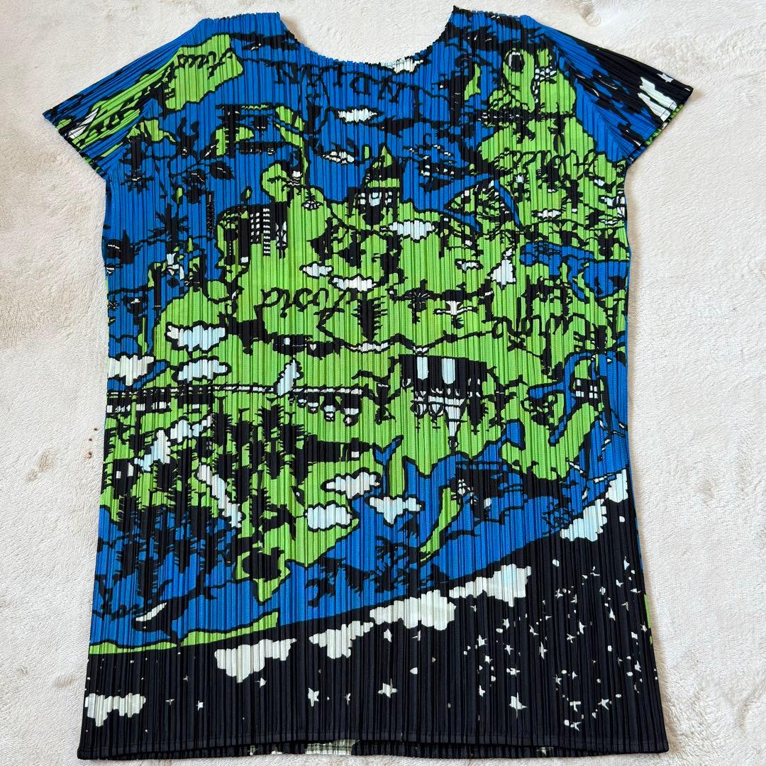 未使用級✨ プリーツプリーズ 世界地図柄 マップ 半袖カットソー 3 L相当