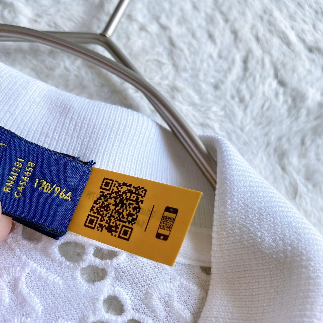 極美品 ポロラルフローレン 23年 ポロシャツ レース 刺繍 ホワイト 白 L