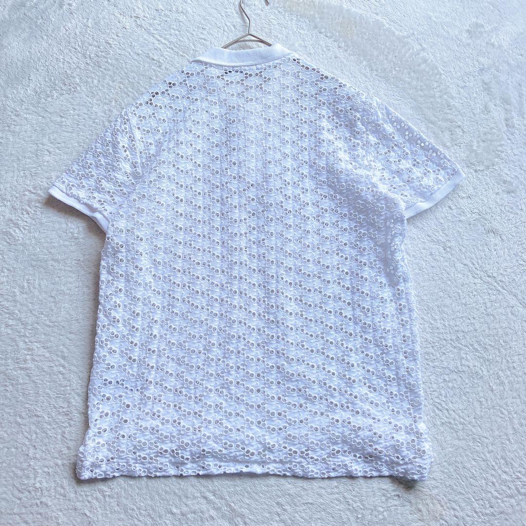 極美品 ポロラルフローレン 23年 ポロシャツ レース 刺繍 ホワイト 白 L