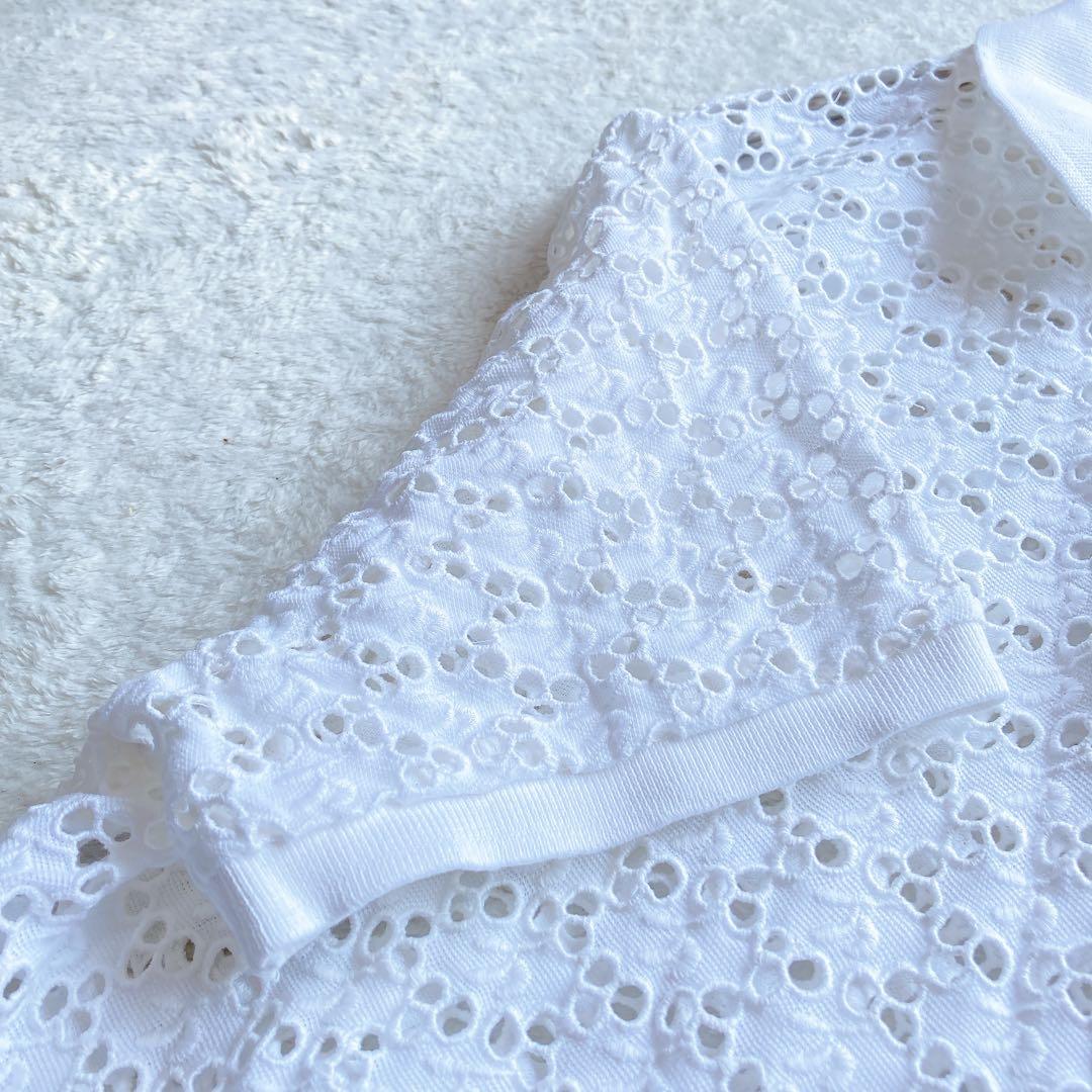 極美品 ポロラルフローレン 23年 ポロシャツ レース 刺繍 ホワイト 白 L