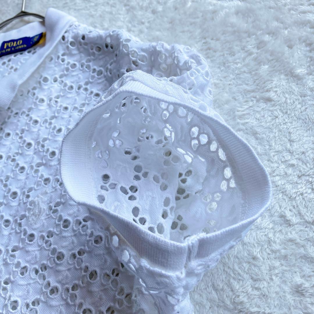 極美品 ポロラルフローレン 23年 ポロシャツ レース 刺繍 ホワイト 白 L