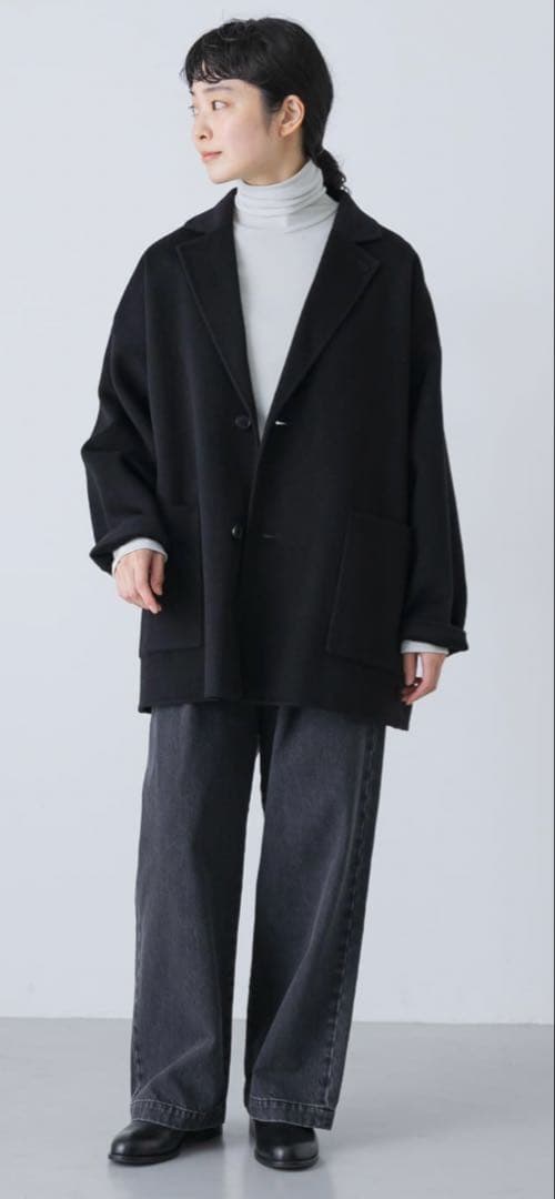 ウール混合テーラードショートコートブラック