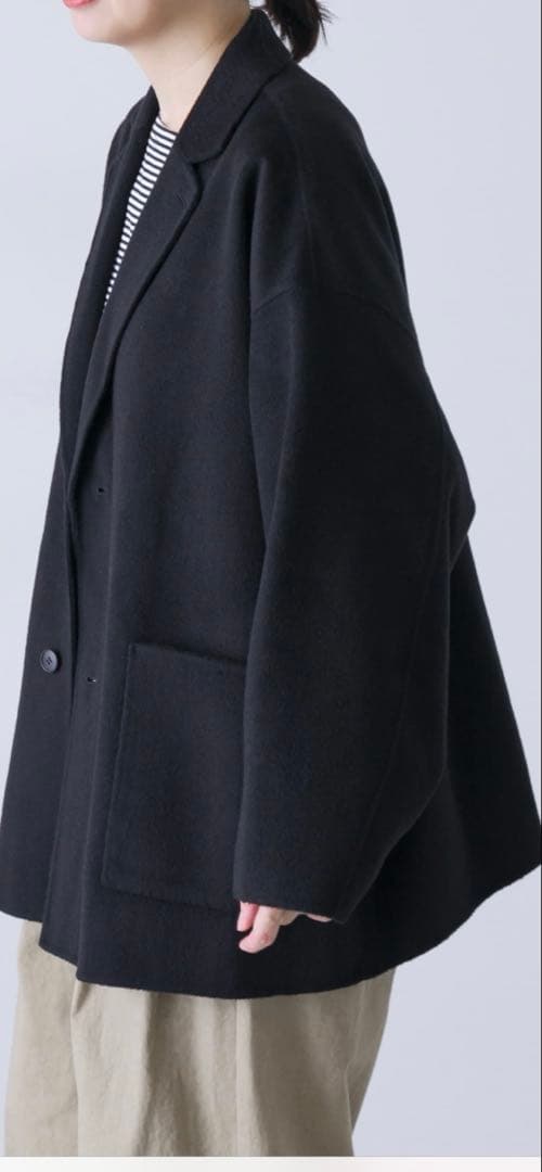 ウール混合テーラードショートコートブラック