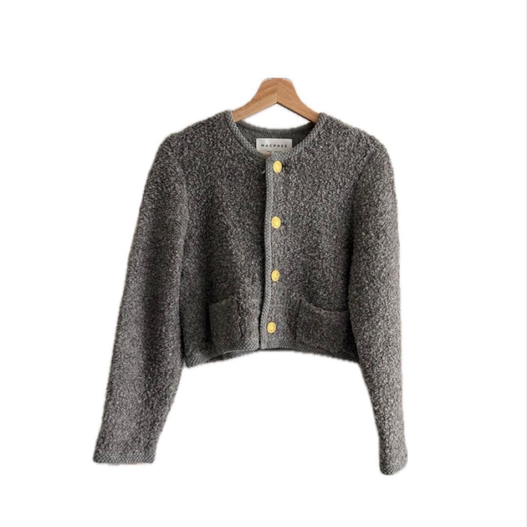 ショートカーディガン グレー 金ボタン　クロップド丈