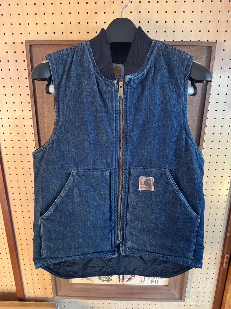 デニム　Carhartt カーハート ダックベスト 革タグ　レア　希少　メキシコ