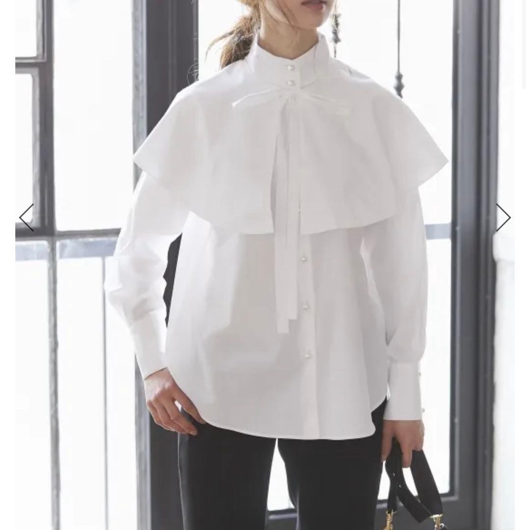 セブンテン ケープ付きパールボタンシャツ ブラウス ホワイト S